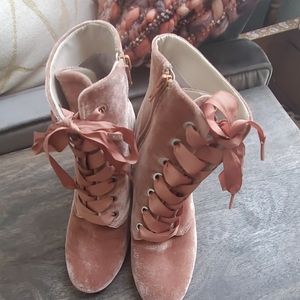 Pink velvet booties